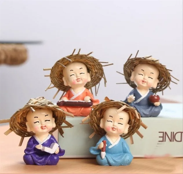 Bộ tứ chú tiểu cầm kỳ thi họa (đội nón)