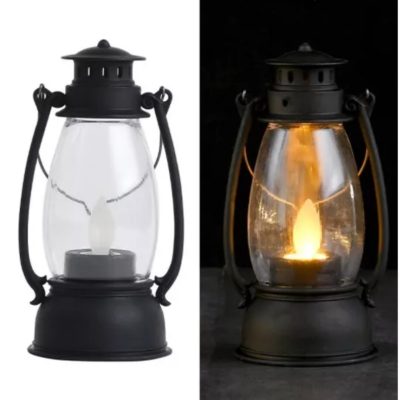 Đèn Bão Phong Cách Vintage Dùng Pin - Đèn Led Trang Trí Đèn Dầu Có Quai Xách Giả Cổ Ánh Sáng Vàng