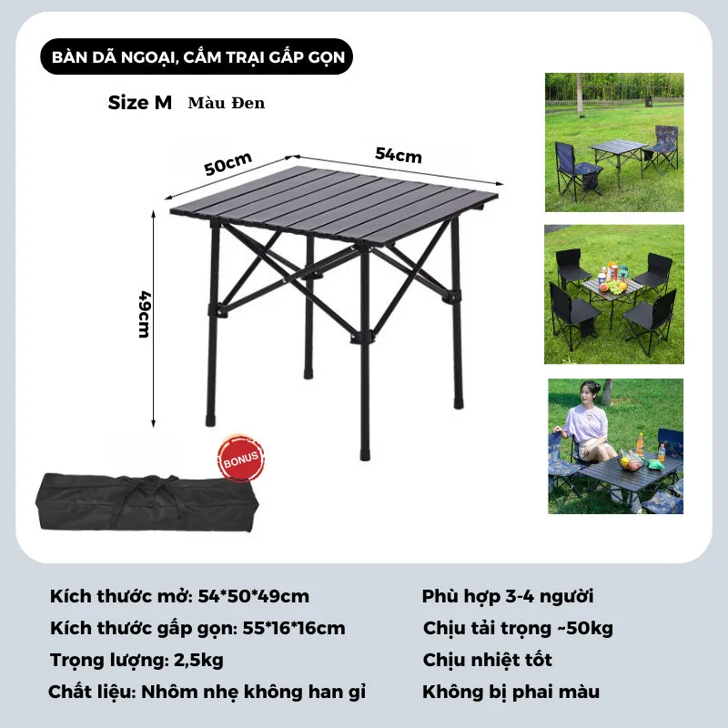 Bàn Nhôm Cắm Trại Gấp Gọn Có Túi Đựng Size M