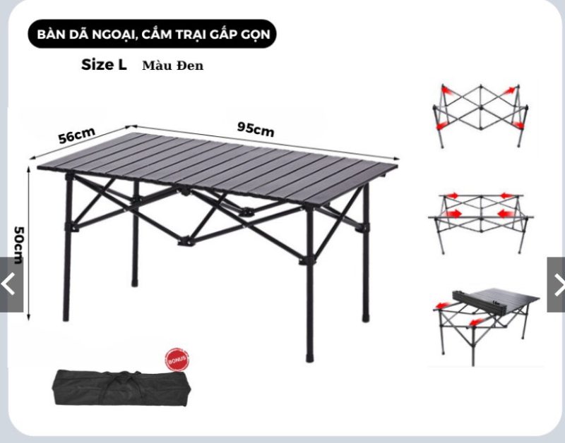 Bàn Nhôm Cắm Trại Gấp Gọn Có Túi Đựng Size L (95*56*50cm)