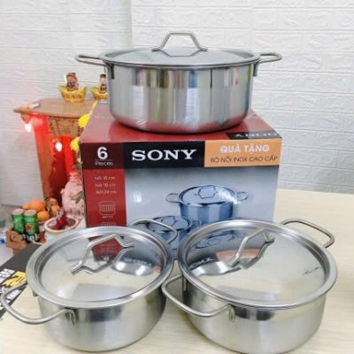 Bộ 3 Nồi inox 1 Đáy Sony 16/18/24cm